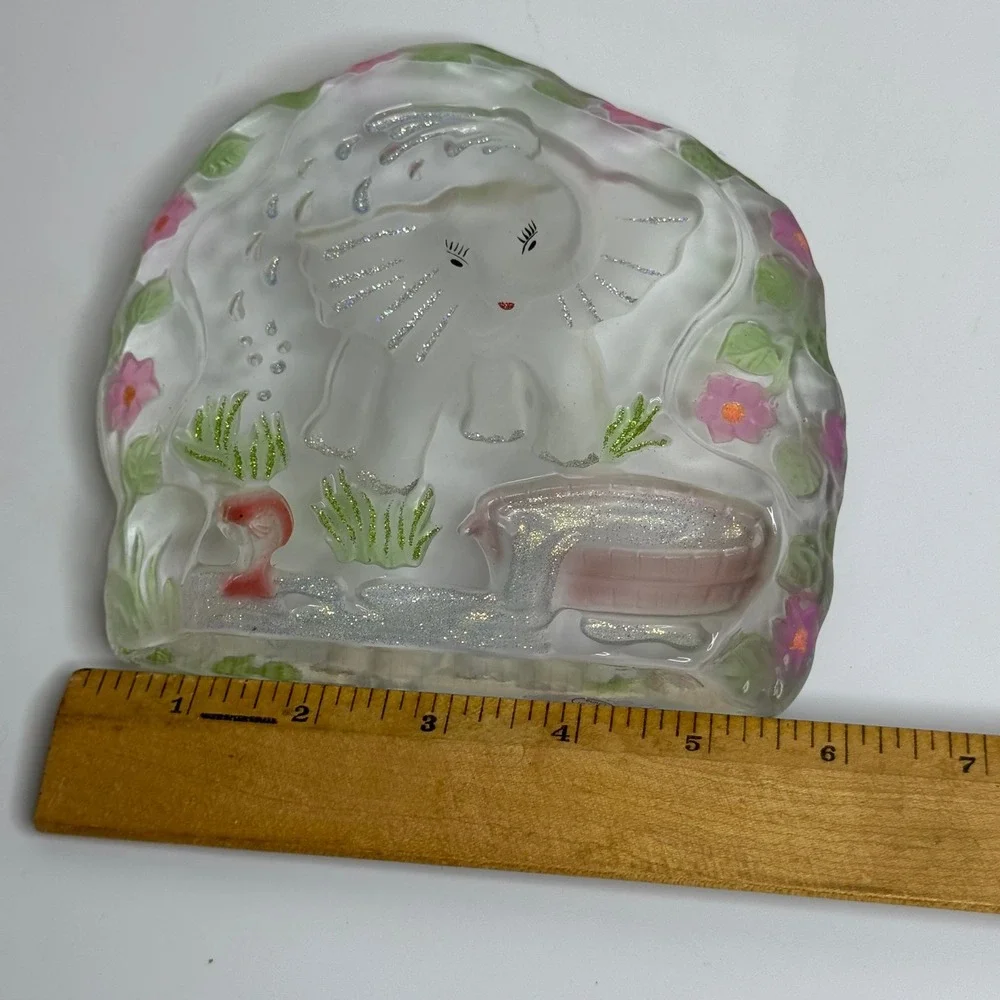 Clear Glass Elephant Figurine With‎ Flowers and Glitter Accent Made in China